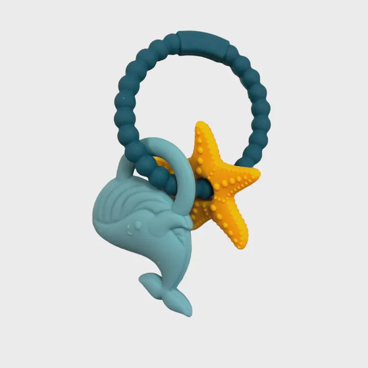 Silicone Whale Teether Ring in Teal