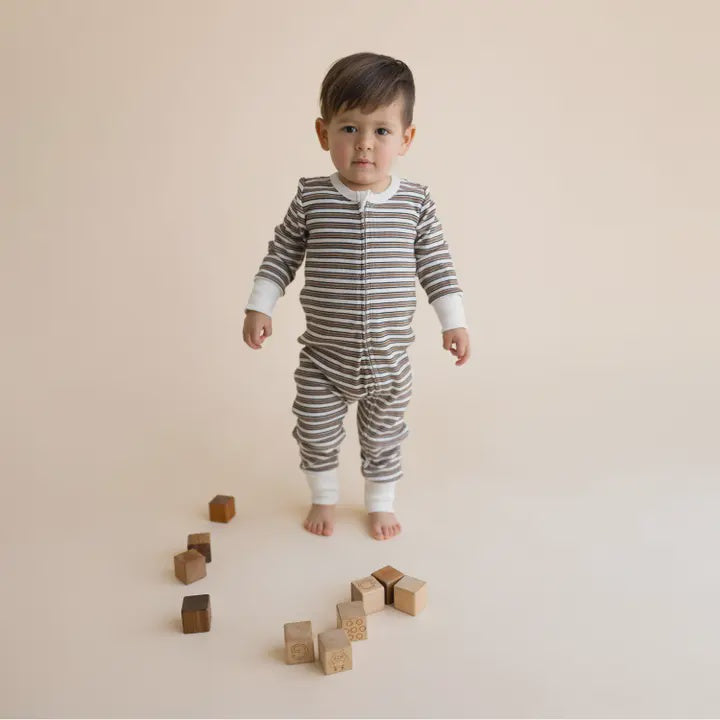 Brown Stripe 2 Way Zip Romper