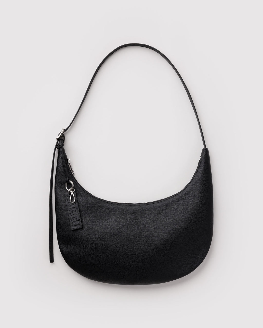 Black Med Leather Flat Crescent