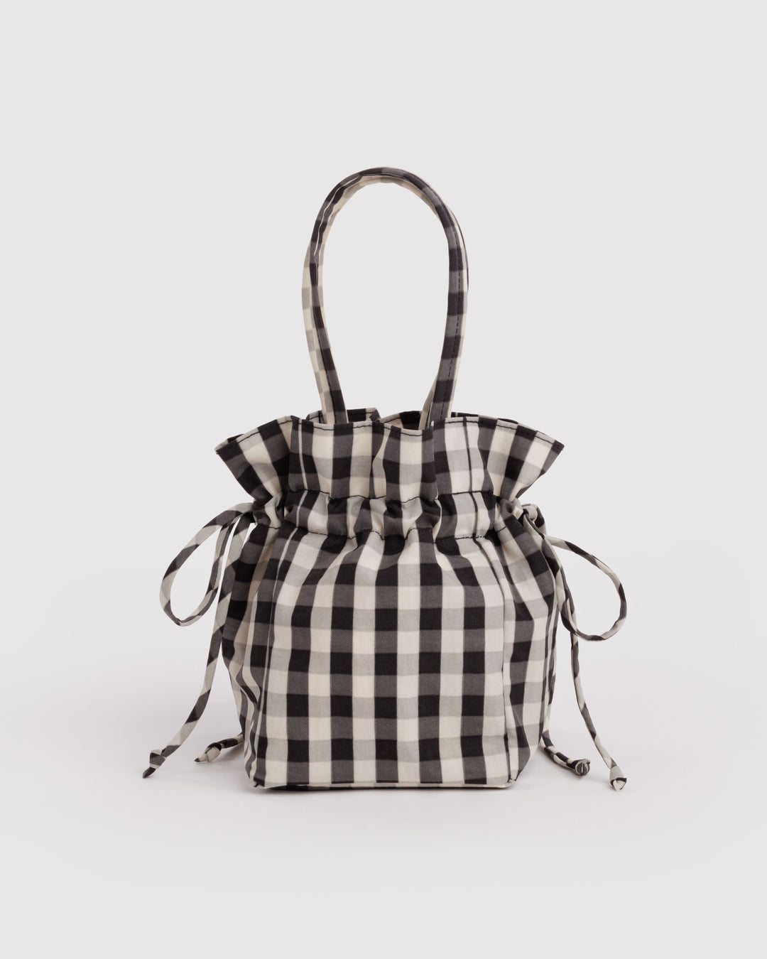 Blk and Cream Gingham Drawstring Bag