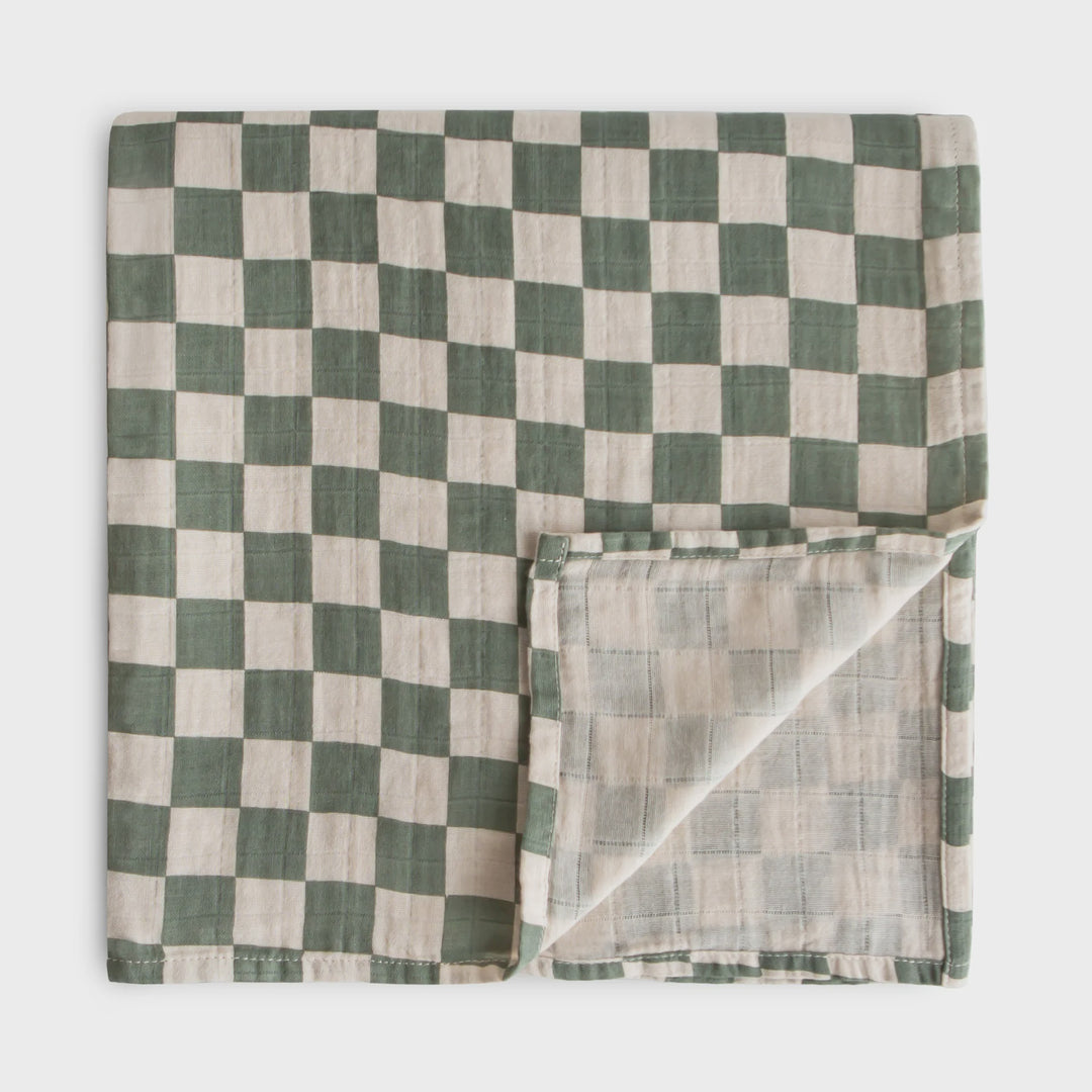 Green Check Muslin Swaddle