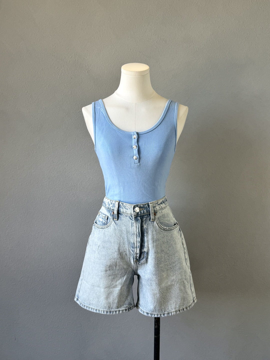 Ribbed Scoop Henley Tank