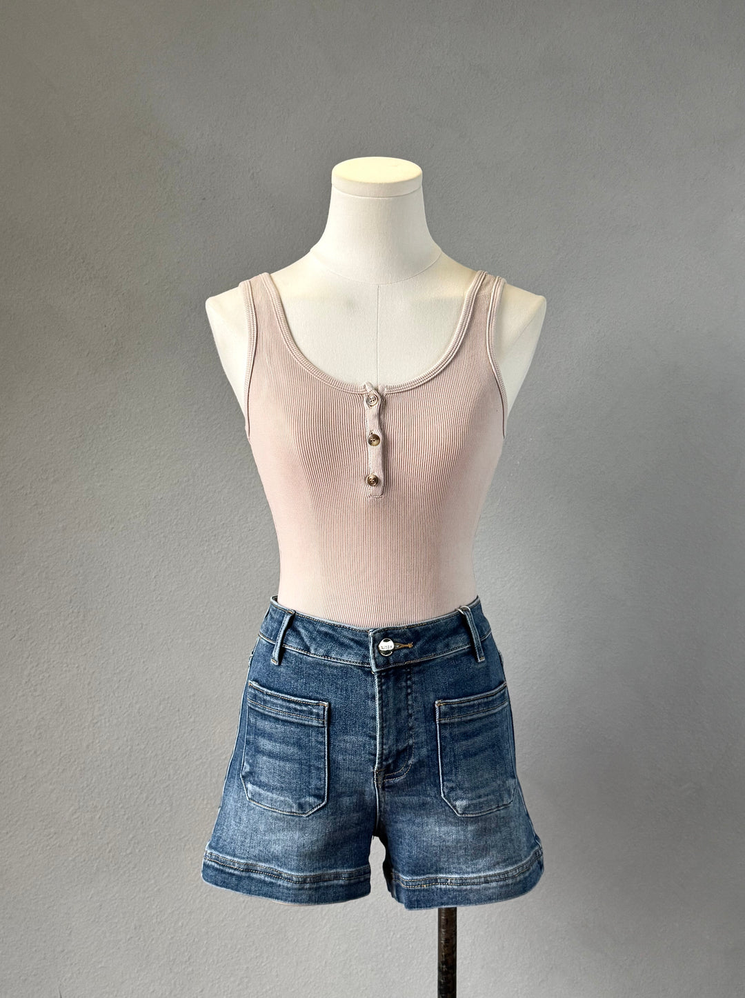 Ribbed Scoop Henley Tank