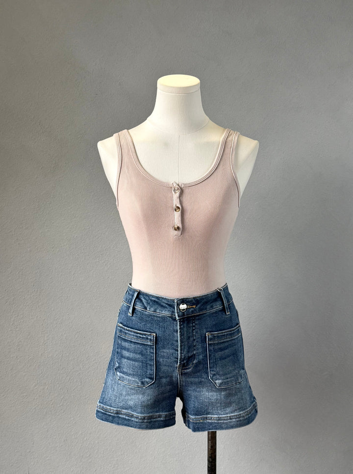 Ribbed Scoop Henley Tank