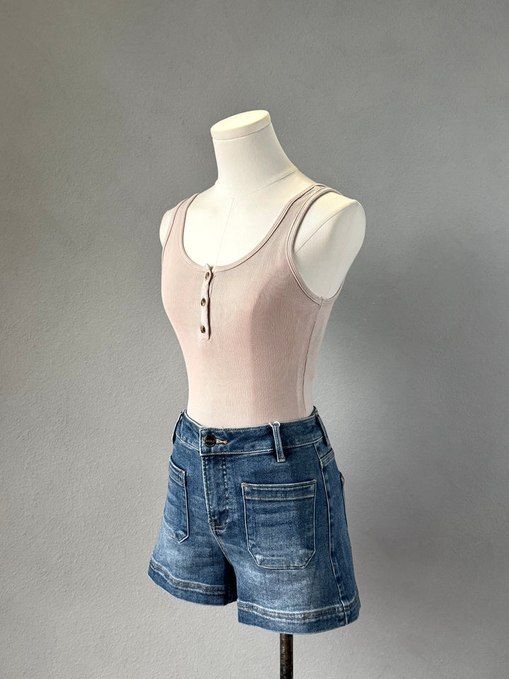 Ribbed Scoop Henley Tank