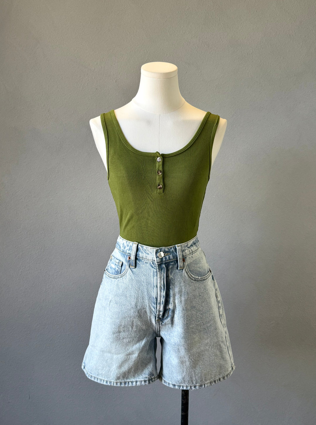 Ribbed Scoop Henley Tank