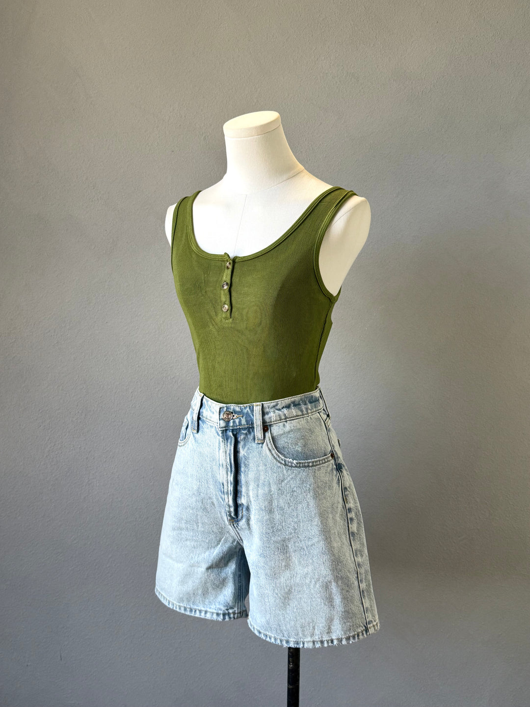 Ribbed Scoop Henley Tank