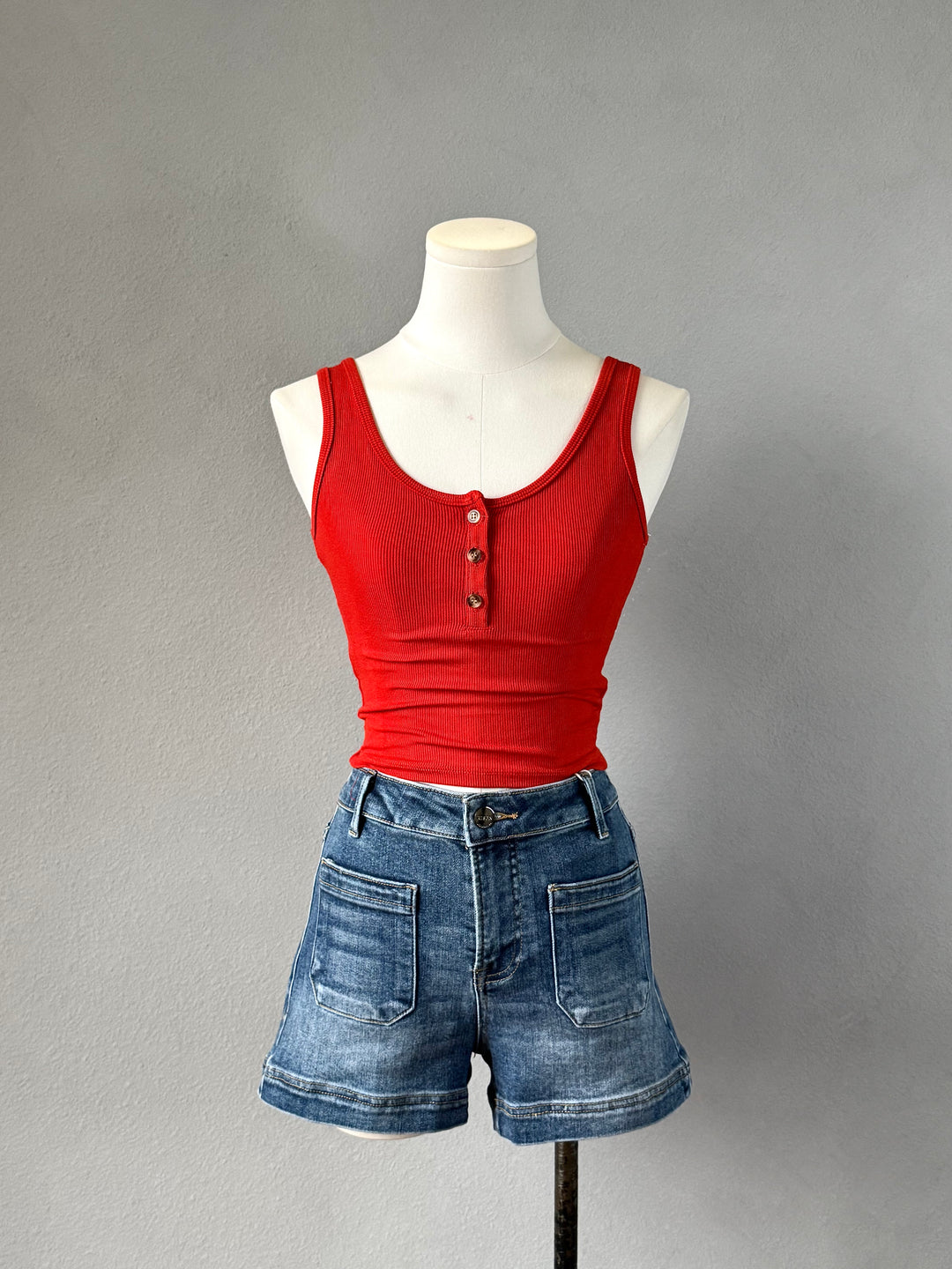 Ribbed Scoop Henley Tank