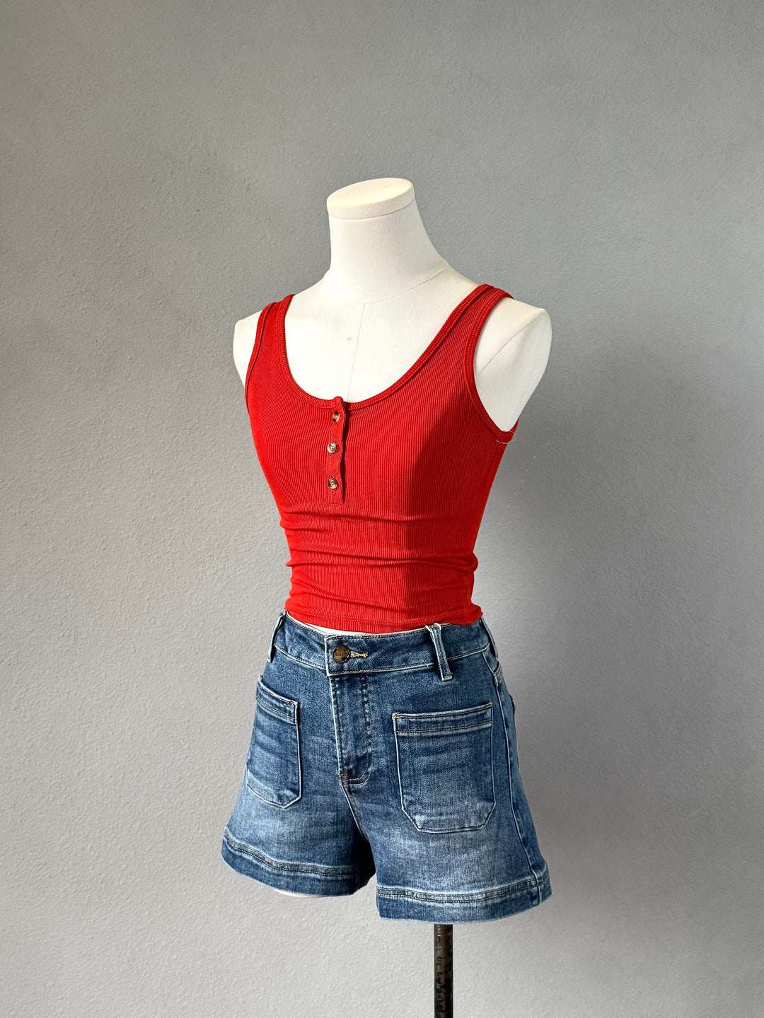 Ribbed Scoop Henley Tank