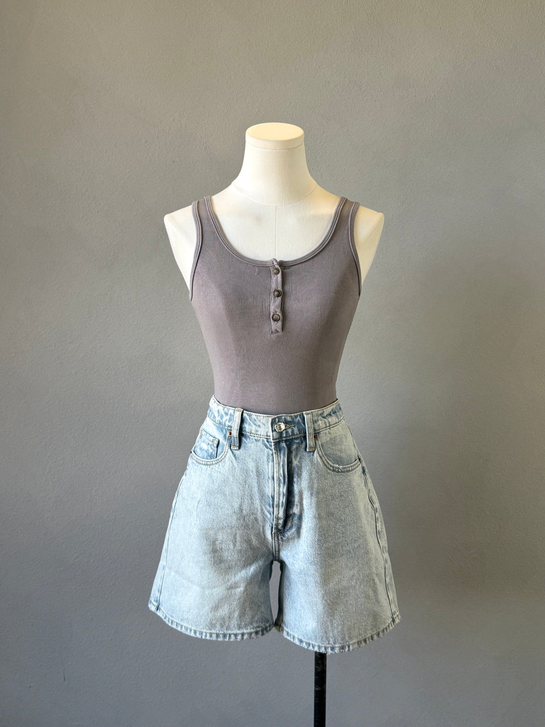 Ribbed Scoop Henley Tank