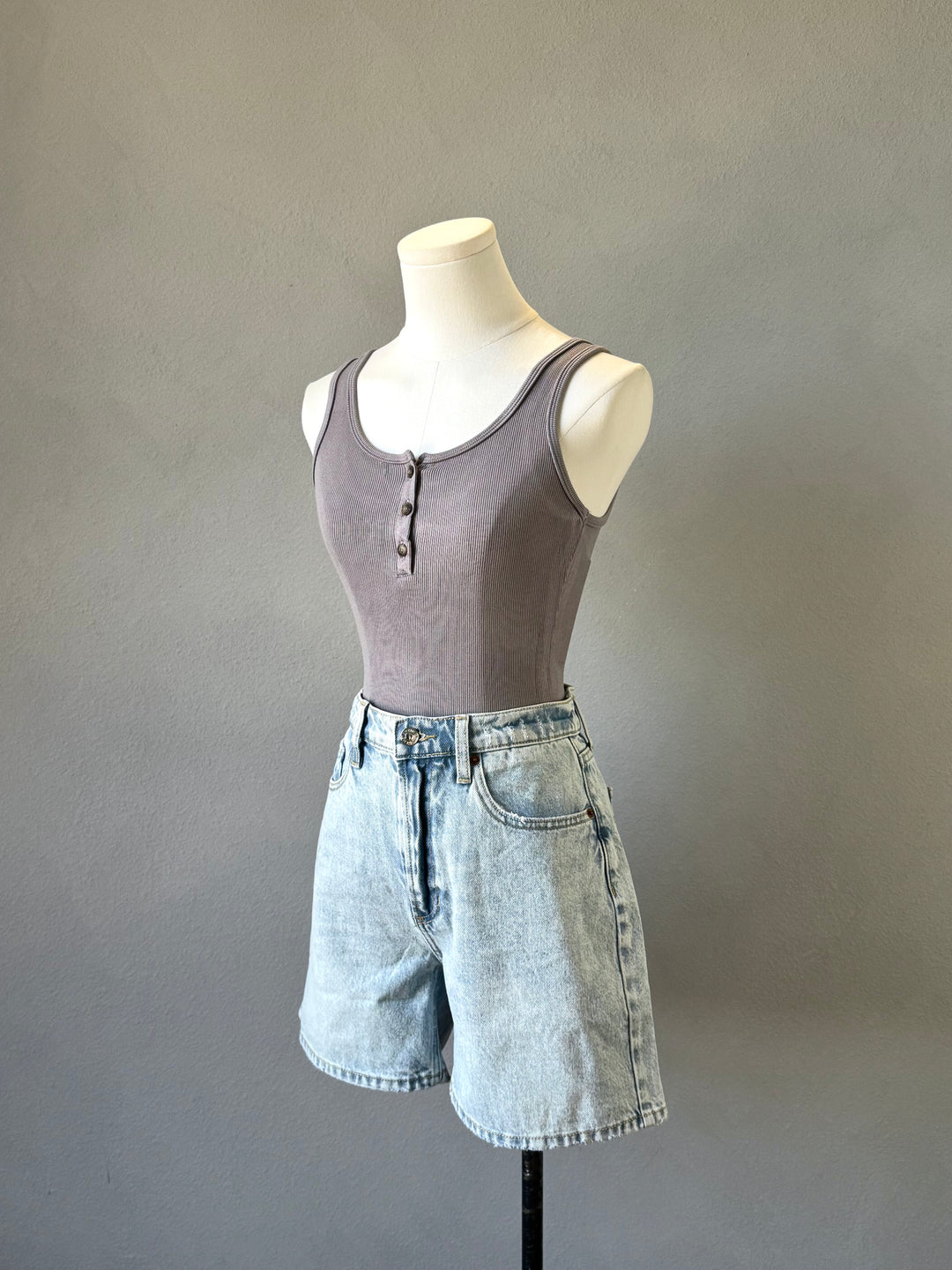 Ribbed Scoop Henley Tank