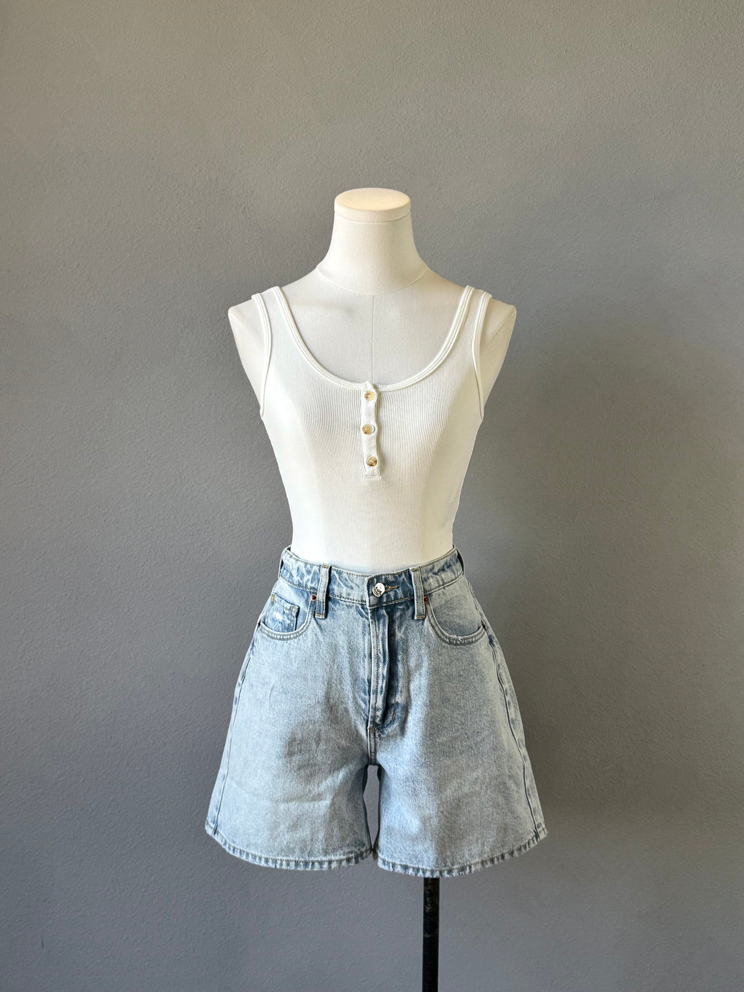 Ribbed Scoop Henley Tank