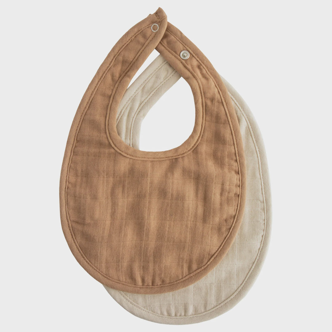 Tan/Fog Muslin Bib Set