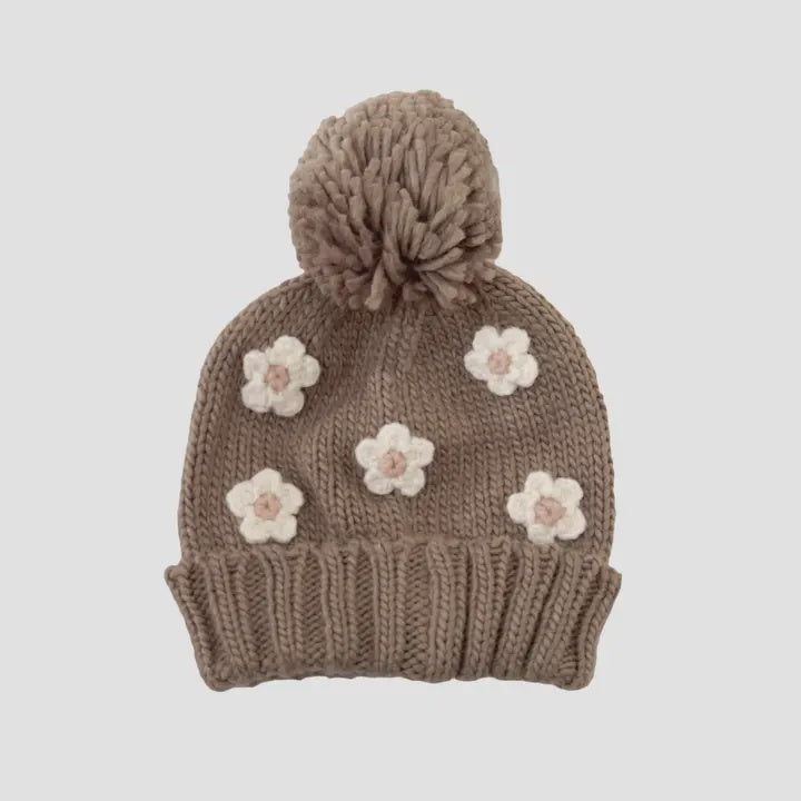 Tan Flower Knit Hat