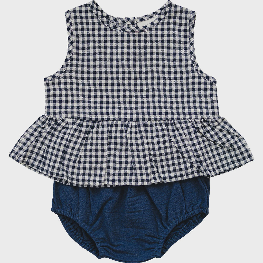 Navy Gingham Peplum Set