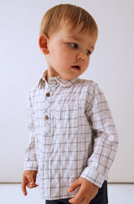 Black Grid Button Up