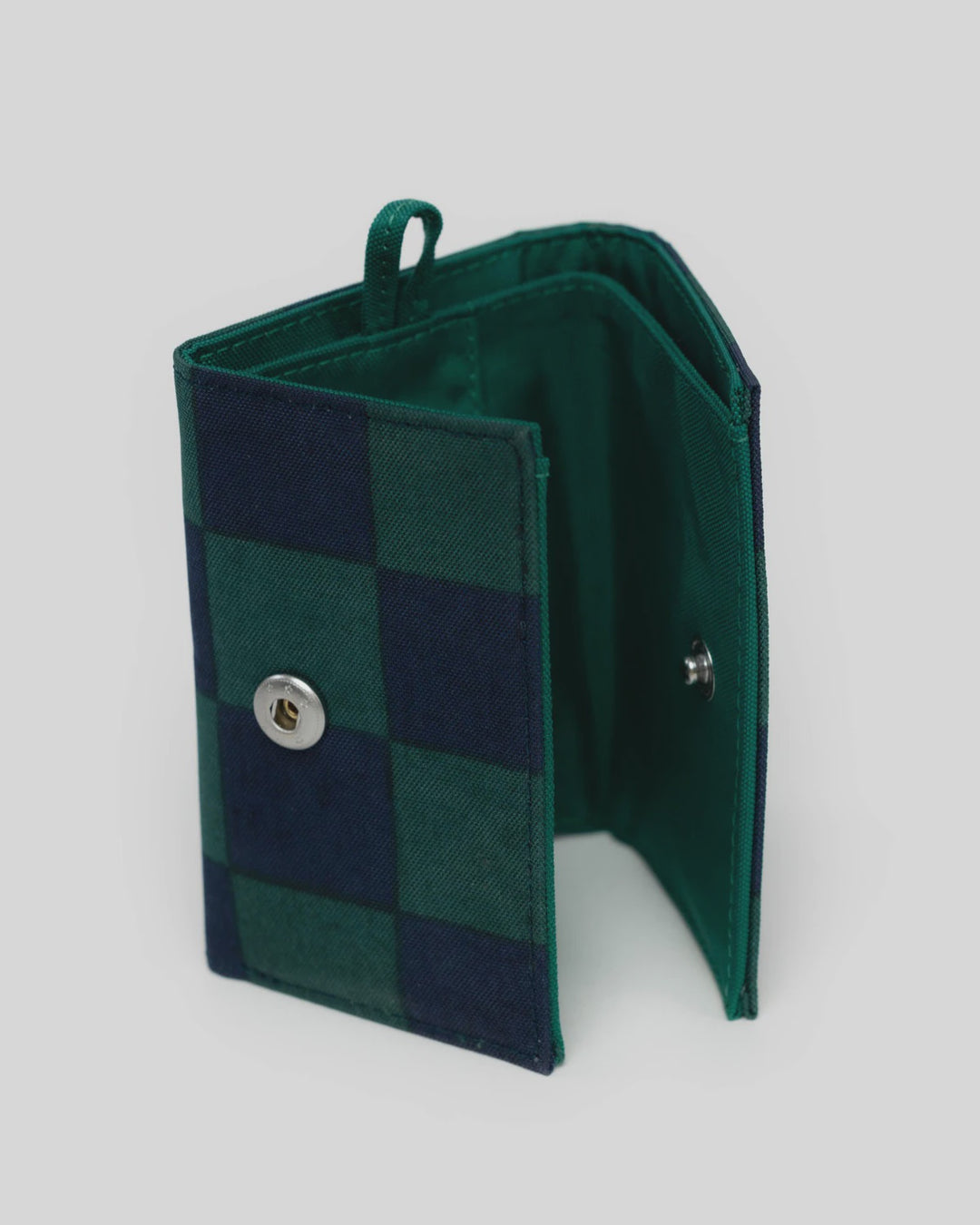 Navy Green Check Snap Wallet