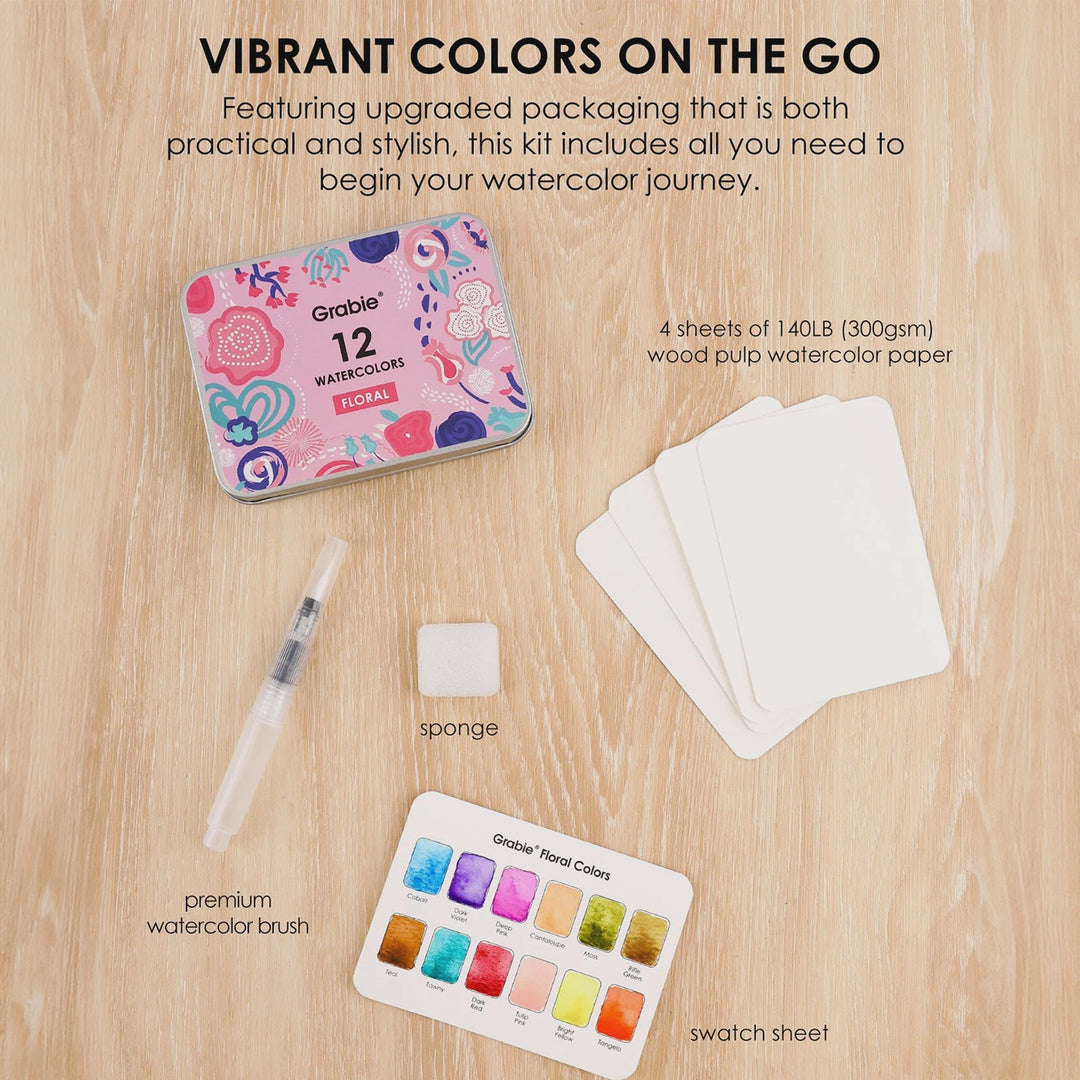 Watercolor Pocket Set w Brush - Floral Colors