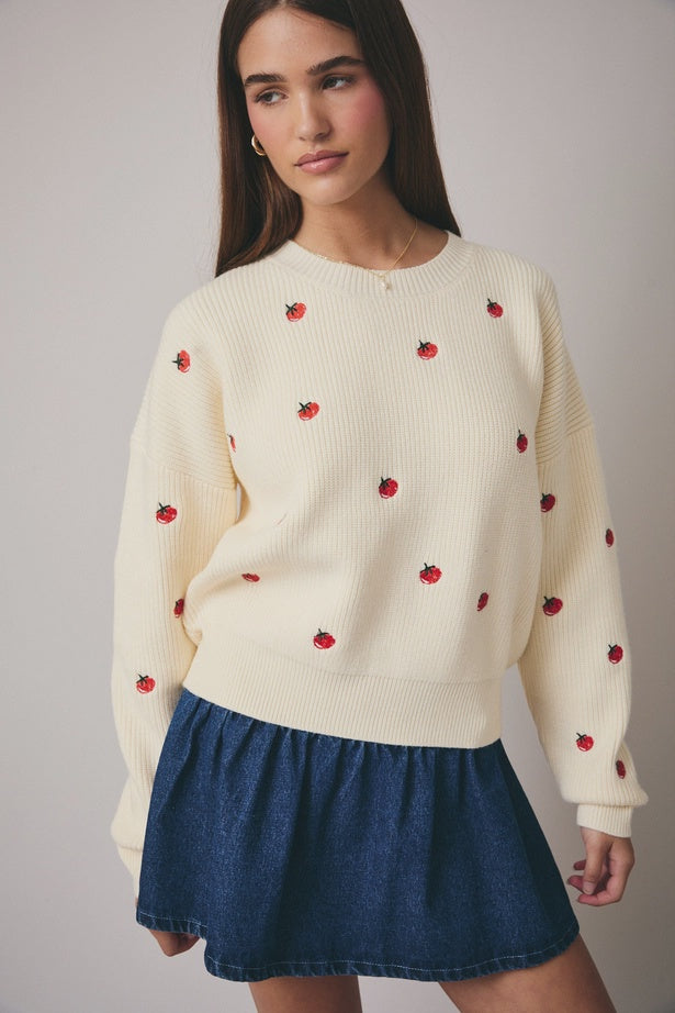 Embroidered Tomato Sweater