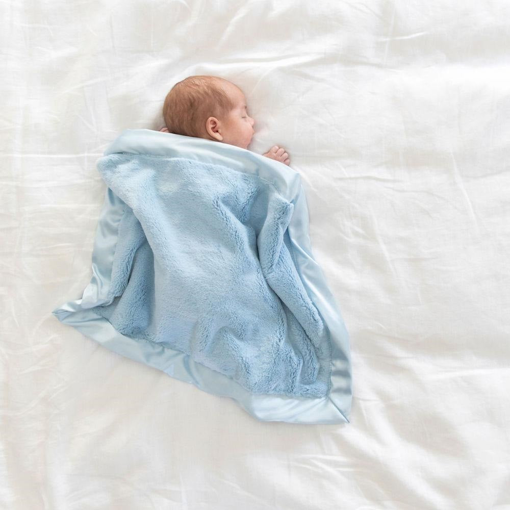 Light Blue Lush Satin Border Mini Blanket